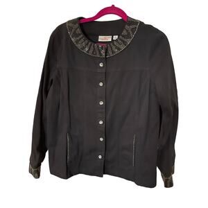 Quacker Factory Black Denim Sparkle Jacket Sz M